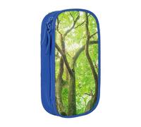 MKNAZ Green Camphor Tree Printed Pencil Case Pen Bag Double-Layer Pen Pouch Organizer for Student Artists School Office College, Blue