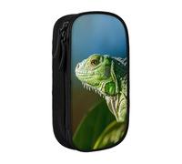 MKNAZ Green Lizard Printed Pencil Case Pen Bag Double-Layer Pen Pouch Organizer for Student Artists School Office College, Black