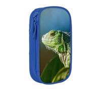 MKNAZ Green Lizard Printed Pencil Case Pen Bag Double-Layer Pen Pouch Organizer for Student Artists School Office College, Blue