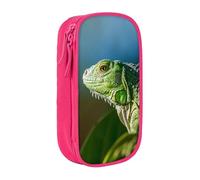 MKNAZ Green Lizard Printed Pencil Case Pen Bag Double-Layer Pen Pouch Organizer for Student Artists School Office College, Pink