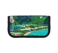 MKNAZ Green Tropical Island Printed Canvas Pencil Case Large Capacity Pen Pouch Stationery Organiser, Makeup Cosmetic Bag for School Office Travel, Student Gifts