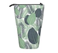 MKNAZ Green Tropical Leaves Printed Telescopic Pencil Case Stand Up Pen Bag, Cute Pencil Organizer Portable Pencil Bag Suitable for School Office