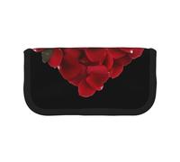 MKNAZ Heart Shaped Floral Petals Printed Canvas Pencil Case Large Capacity Pen Pouch Stationery Organiser, Makeup Cosmetic Bag for School Office Travel, Student Gifts