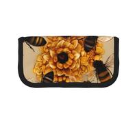 MKNAZ Honey Bees Printed Canvas Pencil Case Large Capacity Pen Pouch Stationery Organiser, Makeup Cosmetic Bag for School Office Travel, Student Gifts