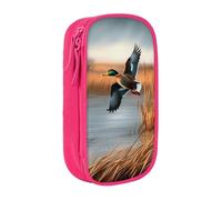 MKNAZ Hunting Flying Wild Duck 1 Printed Pencil Case Pen Bag Double-Layer Pen Pouch Organizer for Student Artists School Office College, Pink