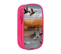 MKNAZ Hunting Flying Wild Duck 2 Printed Pencil Case Pen Bag Double-Layer Pen Pouch Organizer for Student Artists School Office College, Pink