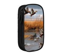 MKNAZ Hunting Flying Wild Duck 2 Printed Pencil Case Pen Bag Double-Layer Pen Pouch Organizer for Student Artists School Office College, Black