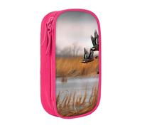 MKNAZ Hunting Flying Wild Duck 3 Printed Pencil Case Pen Bag Double-Layer Pen Pouch Organizer for Student Artists School Office College, Pink