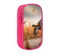 MKNAZ Hunting Flying Wild Duck 4 Printed Pencil Case Pen Bag Double-Layer Pen Pouch Organizer for Student Artists School Office College, Pink