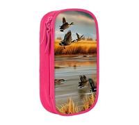 MKNAZ Hunting Flying Wild Duck 5 Printed Pencil Case Pen Bag Double-Layer Pen Pouch Organizer for Student Artists School Office College, Pink