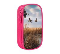 MKNAZ Hunting Flying Wild Duck Printed Pencil Case Pen Bag Double-Layer Pen Pouch Organizer for Student Artists School Office College, Pink