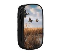 MKNAZ Hunting Flying Wild Duck Printed Pencil Case Pen Bag Double-Layer Pen Pouch Organizer for Student Artists School Office College, Black
