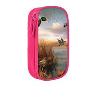 MKNAZ Hunting Flying Wild Ducks 6 Printed Pencil Case Pen Bag Double-Layer Pen Pouch Organizer for Student Artists School Office College, Pink