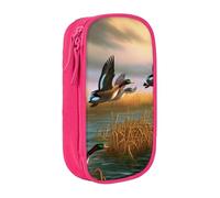 MKNAZ Hunting Flying Wild Ducks 7 Printed Pencil Case Pen Bag Double-Layer Pen Pouch Organizer for Student Artists School Office College, Pink