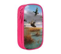 MKNAZ Hunting Flying Wild Ducks 8 Printed Pencil Case Pen Bag Double-Layer Pen Pouch Organizer for Student Artists School Office College, Pink