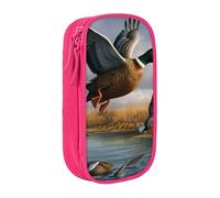 MKNAZ Hunting Flying Wild Ducks by the Lake Printed Pencil Case Pen Bag Double-Layer Pen Pouch Organizer for Student Artists School Office College, Pink