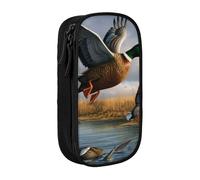 MKNAZ Hunting Flying Wild Ducks by the Lake Printed Pencil Case Pen Bag Double-Layer Pen Pouch Organizer for Student Artists School Office College, Black