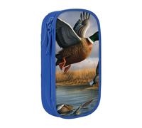 MKNAZ Hunting Flying Wild Ducks by the Lake Printed Pencil Case Pen Bag Double-Layer Pen Pouch Organizer for Student Artists School Office College, Blue