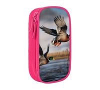 MKNAZ Hunting Flying Wild Ducks Printed Pencil Case Pen Bag Double-Layer Pen Pouch Organizer for Student Artists School Office College, Pink
