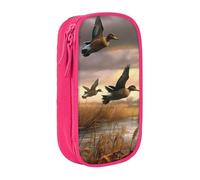 MKNAZ Hunting Flying Wild Ducks Printed Pencil Case Pen Bag Double-Layer Pen Pouch Organizer for Student Artists School Office College, Pink