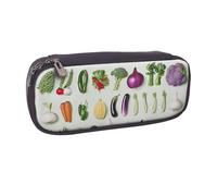 MKNAZ Introduction of Various Vegetables Printed Pu Leather Pencil Case Box Flip Pen Bag and Makeup Cosmetic Holder for Girls Boys School Students