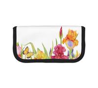 MKNAZ Iris Flower Butterfly Printed Canvas Pencil Case Large Capacity Pen Pouch Stationery Organiser, Makeup Cosmetic Bag for School Office Travel, Student Gifts
