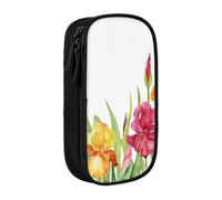 MKNAZ Iris Flower Butterfly Printed Pencil Case Pen Bag Double-Layer Pen Pouch Organizer for Student Artists School Office College, Black