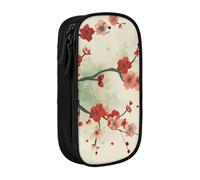 MKNAZ Japanese Spring Plum Floral Printed Pencil Case Pen Bag Double-Layer Pen Pouch Organizer for Student Artists School Office College, Black