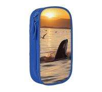 MKNAZ Killer Whale Under Sunset Printed Pencil Case Pen Bag Double-Layer Pen Pouch Organizer for Student Artists School Office College, Blue