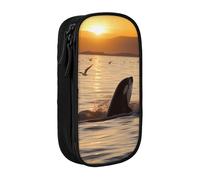 MKNAZ Killer Whale Under Sunset Printed Pencil Case Pen Bag Double-Layer Pen Pouch Organizer for Student Artists School Office College, Black