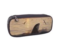 MKNAZ Killer Whale Under Sunset Printed Pu Leather Pencil Case Box Flip Pen Bag and Makeup Cosmetic Holder for Girls Boys School Students