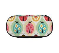 MKNAZ Ladybugs Cartoon Pattern Printed Pencil Case & Makeup Pouch Oxford Fabric Stationery Pouch Unisex Pencil Box for School/Office/Travel
