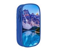 MKNAZ Lake Mountain Landscape Printed Pencil Case Pen Bag Double-Layer Pen Pouch Organizer for Student Artists School Office College, Blue