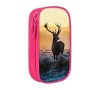 MKNAZ Landscape Deer Printed Pencil Case Pen Bag Double-Layer Pen Pouch Organizer for Student Artists School Office College, Pink