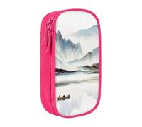MKNAZ Landscape Painting Printed Pencil Case Pen Bag Double-Layer Pen Pouch Organizer for Student Artists School Office College, Pink