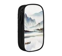 MKNAZ Landscape Painting Printed Pencil Case Pen Bag Double-Layer Pen Pouch Organizer for Student Artists School Office College, Black