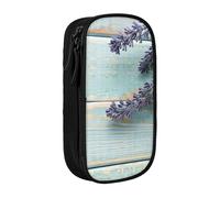 MKNAZ Lavender on Wood Printed Pencil Case Pen Bag Double-Layer Pen Pouch Organizer for Student Artists School Office College, Black