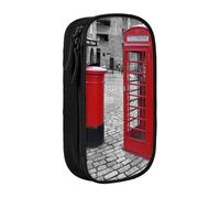 MKNAZ London Red Telephone Booth Printed Pencil Case Pen Bag Double-Layer Pen Pouch Organizer for Student Artists School Office College, Black