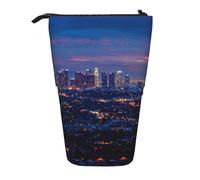 MKNAZ Los Angeles Skyline Printed Telescopic Pencil Case Stand Up Pen Bag, Cute Pencil Organizer Portable Pencil Bag Suitable for School Office