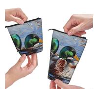 MKNAZ Mallard Duck 1 Printed Telescopic Pencil Case Stand Up Pen Bag, Cute Pencil Organizer Portable Pencil Bag Suitable for School Office