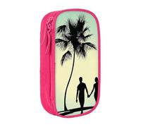 MKNAZ Married Couple Walking on The Beach Printed Pencil Case Pen Bag Double-Layer Pen Pouch Organizer for Student Artists School Office College, Pink
