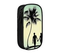 MKNAZ Married Couple Walking on The Beach Printed Pencil Case Pen Bag Double-Layer Pen Pouch Organizer for Student Artists School Office College, Black