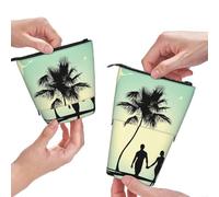 MKNAZ Married Couple Walking on The Beach Printed Telescopic Pencil Case Stand Up Pen Bag, Cute Pencil Organizer Portable Pencil Bag Suitable for School Office