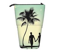 MKNAZ Married Couple Walking on The Beach Printed Telescopic Pencil Case Stand Up Pen Bag, Cute Pencil Organizer Portable Pencil Bag Suitable for School Office