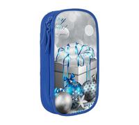 MKNAZ Merry Christmas Ball Printed Pencil Case Pen Bag Double-Layer Pen Pouch Organizer for Student Artists School Office College, Blue
