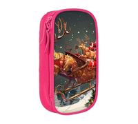 MKNAZ Merry Christmas Print Printed Pencil Case Pen Bag Double-Layer Pen Pouch Organizer for Student Artists School Office College, Pink