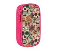 MKNAZ Mexican Skull Printed Pencil Case Pen Bag Double-Layer Pen Pouch Organizer for Student Artists School Office College, Pink