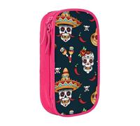 MKNAZ Mexican Skull Printed Pencil Case Pen Bag Double-Layer Pen Pouch Organizer for Student Artists School Office College, Pink