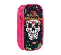 MKNAZ Mexican Skull Printed Pencil Case Pen Bag Double-Layer Pen Pouch Organizer for Student Artists School Office College, Pink