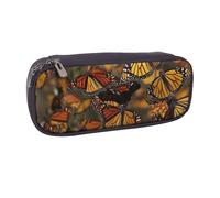 MKNAZ Monarch Butterflies Printed Pu Leather Pencil Case Box Flip Pen Bag and Makeup Cosmetic Holder for Girls Boys School Students